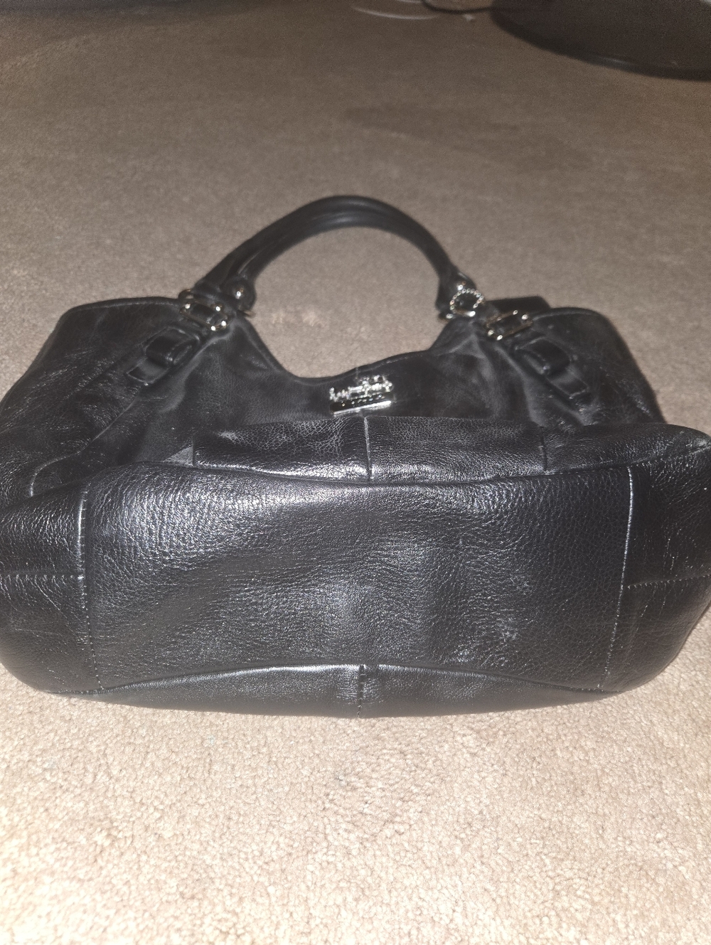 COACH Black Leather Hobo Tote with Signature Plaque - Picture 7 of 7